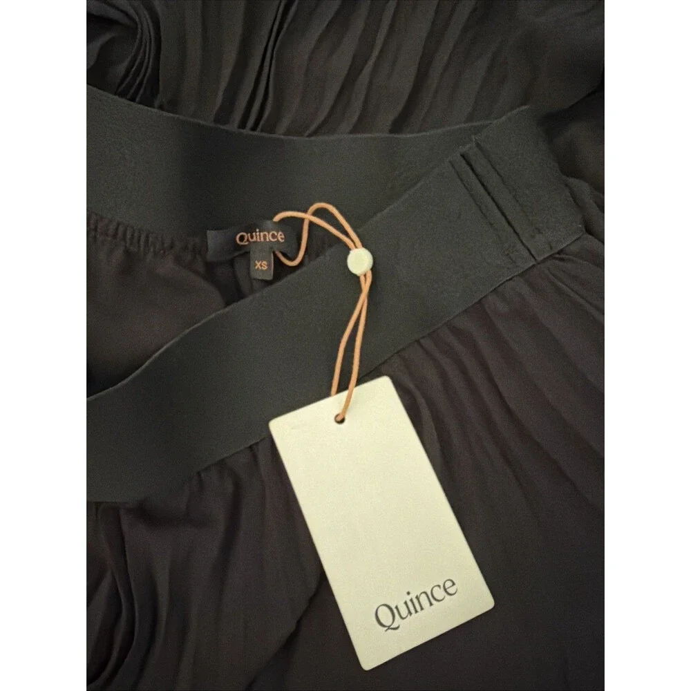 Quince Chiffon Pleated Midi Skirt Black Elastic Waist XS NWT Office Career Work
